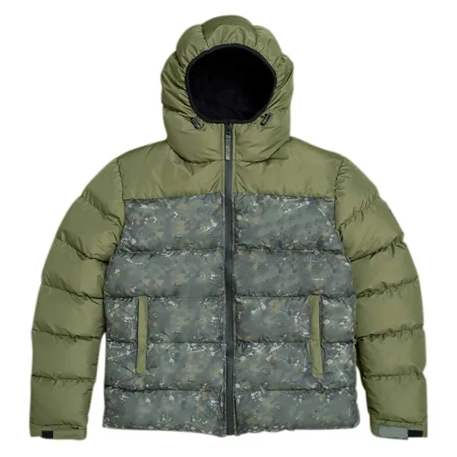 Unisex Camo-Panel Insulated Jacket — Olive Green — Olive Green / Camo, front view