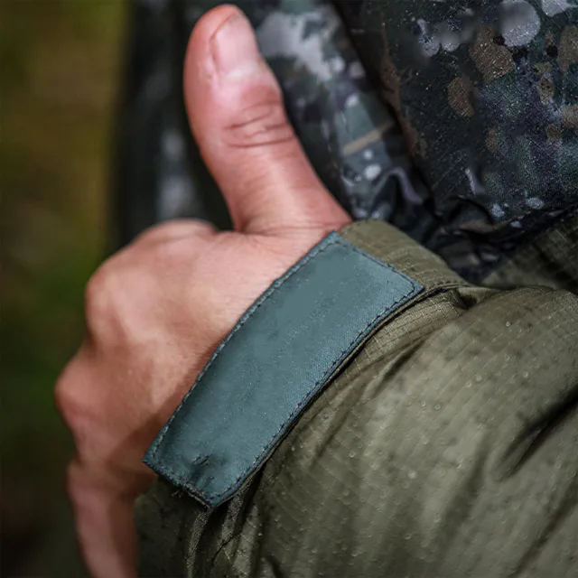 Unisex Camo-Panel Insulated Jacket — Olive Green — Olive Green / Camo, cuff adjustment close-up