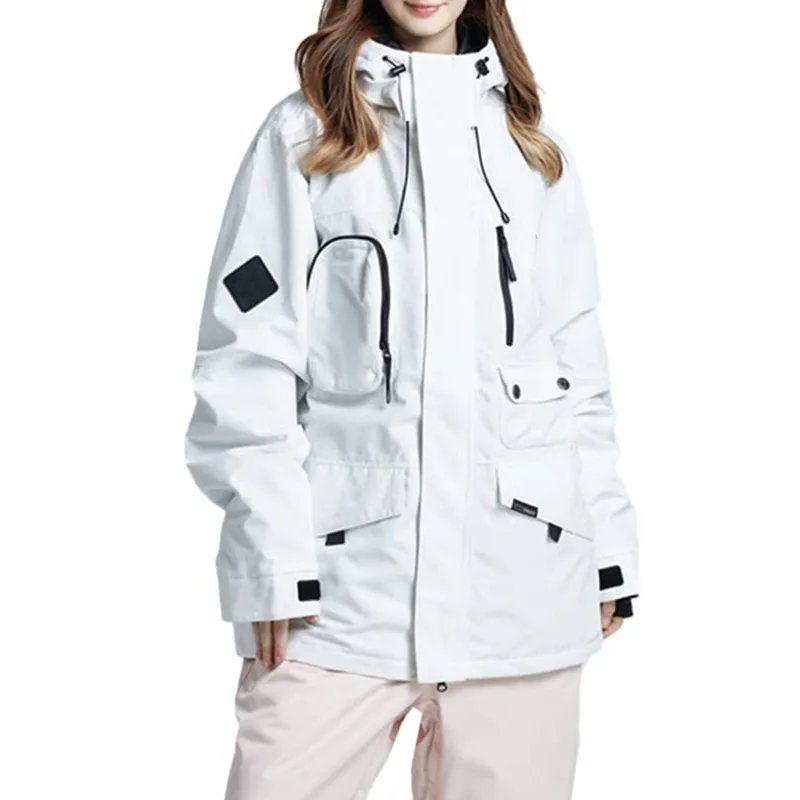 Unisex Cargo Ski Jacket — 4 Colourways — White, worn front view