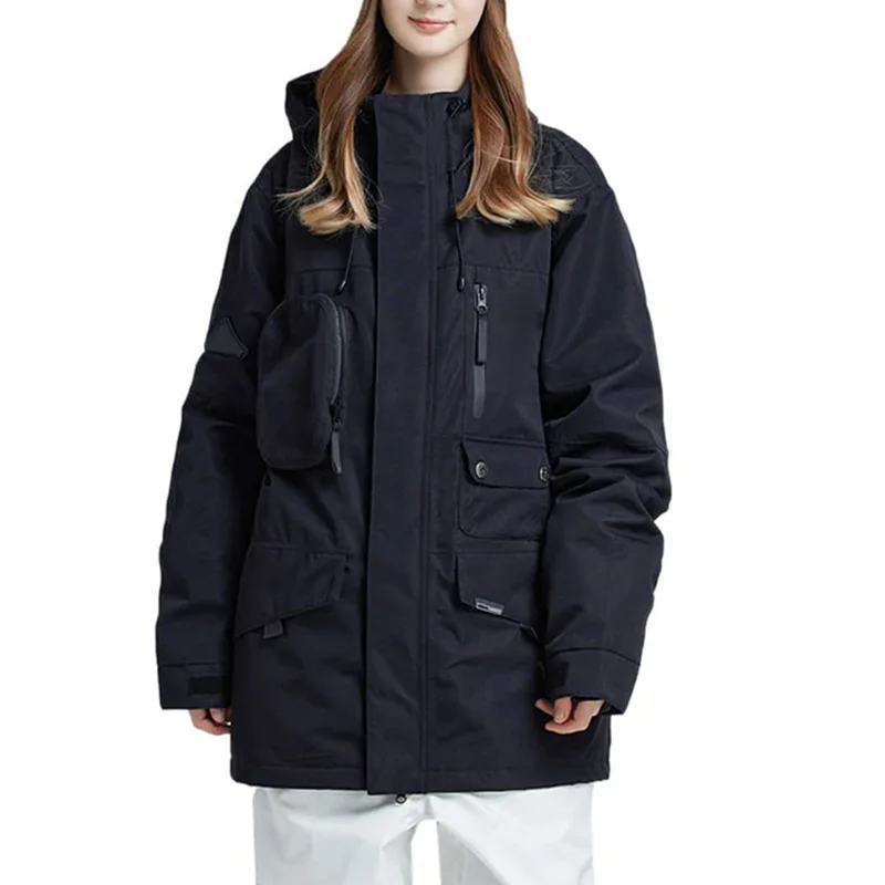 Unisex Cargo Ski Jacket — 4 Colourways — Black, worn front view
