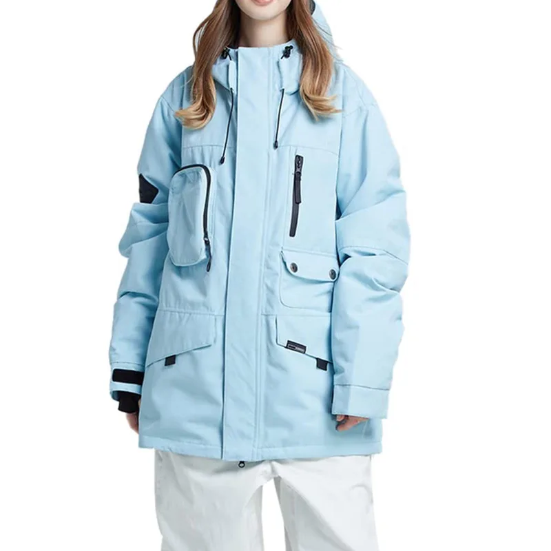 Unisex Cargo Ski Jacket — 4 Colourways — Light Blue, worn front view