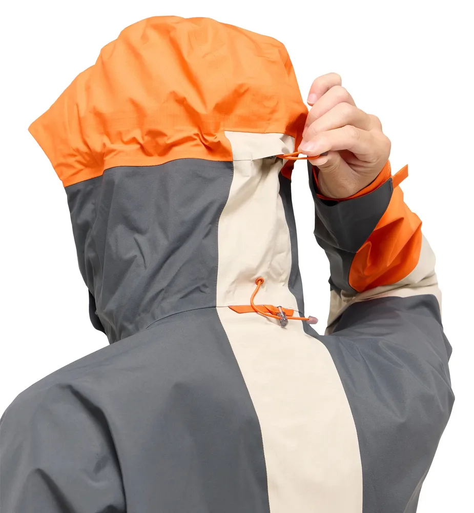 Unisex 3-Layer Jacket — Beige, Grey & Orange — Beige, Grey & Orange, hood detail