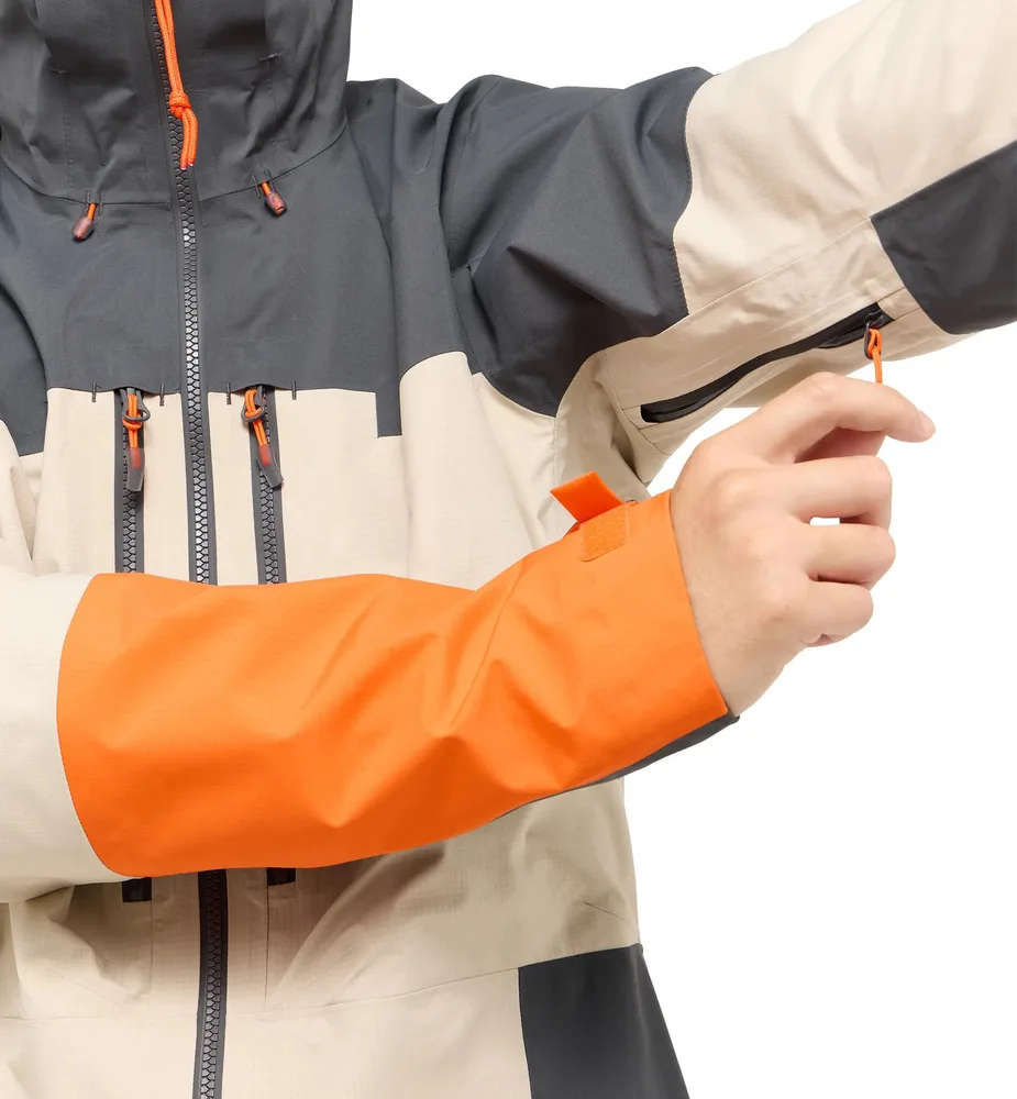 Unisex 3-Layer Jacket — Beige, Grey & Orange — Beige, Grey & Orange, underarm vent detail