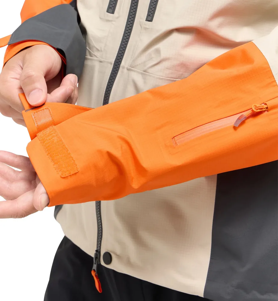 Unisex 3-Layer Jacket — Beige, Grey & Orange — Beige, Grey & Orange, cuff and sleeve pocket detail