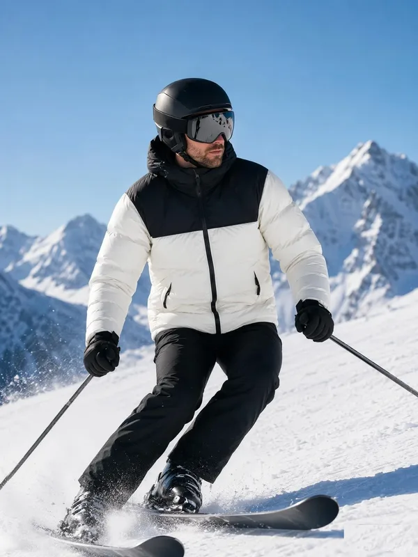 Unisex Colour-Block Down Jacket — Black & White