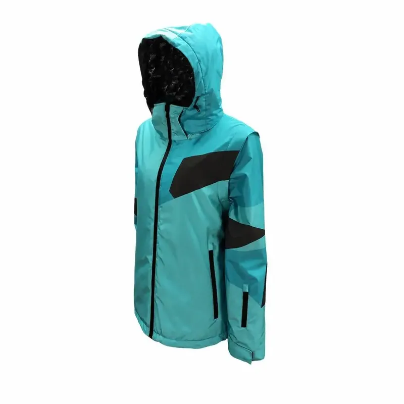 Unisex Colour-Block Puffer Jacket — Teal — Teal Colour-Block, side view
