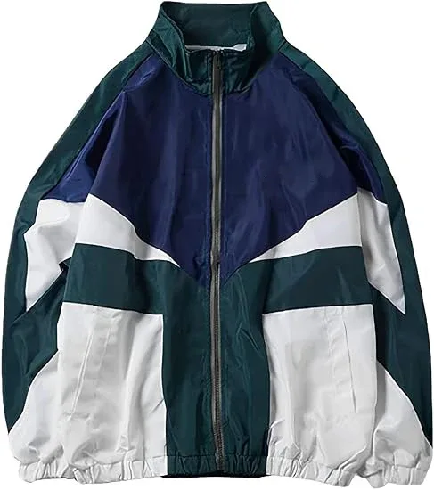Unisex Colour-Block Shell Jacket — 4 Colourways — Green & Navy, front view