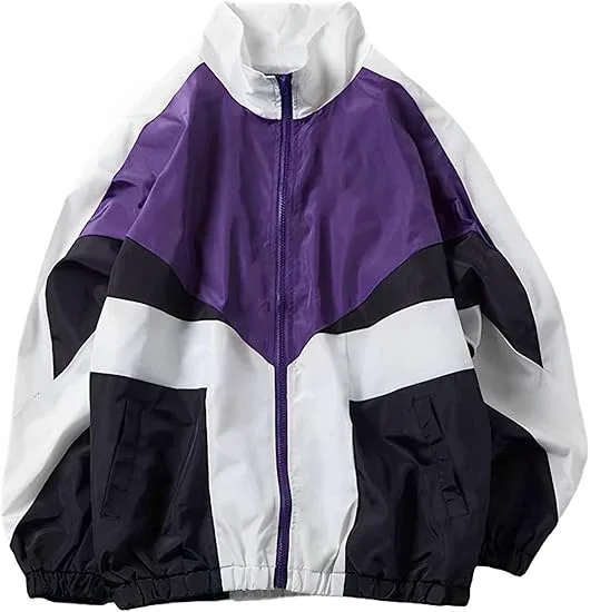 Unisex Colour-Block Shell Jacket — 4 Colourways — Purple & White, front view