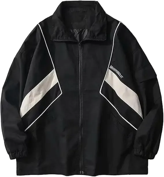 Unisex Colour-Block Shell Jacket — 4 Colourways — Black & White, front view