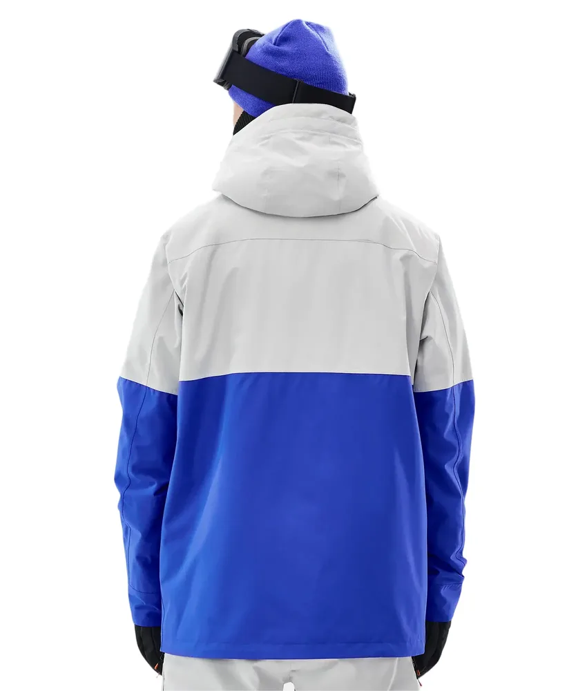 Unisex Colour-Block Ski Jacket — Grey / Blue / Black, worn back view