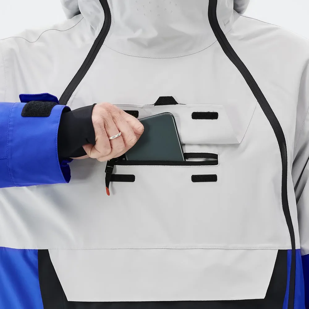 Unisex Colour-Block Ski Jacket — Grey / Blue / Black, chest pocket and phone detail