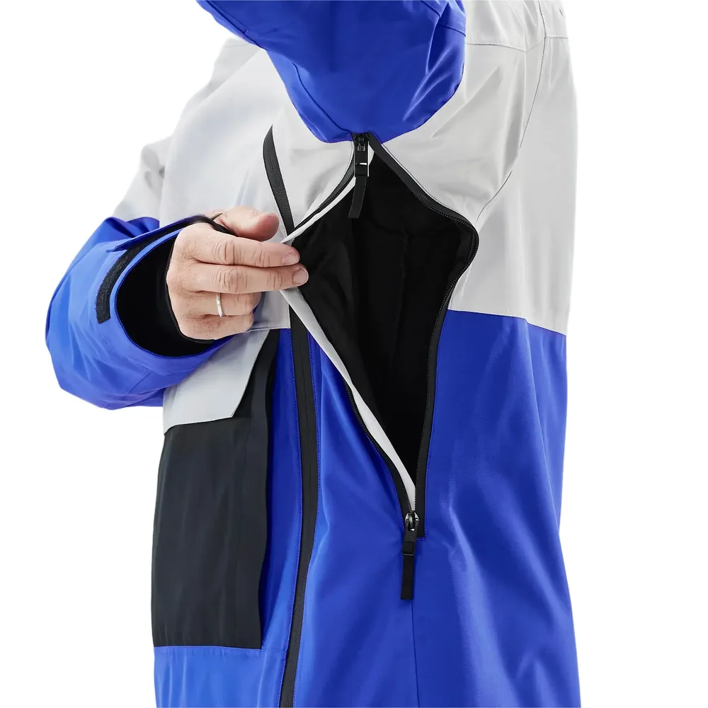Unisex Colour-Block Ski Jacket — Grey / Blue / Black, side zip detail