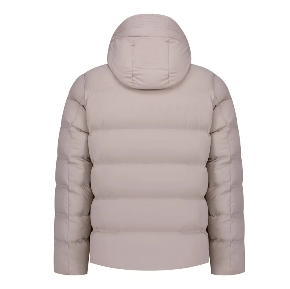 Unisex Cotton-Filled Puffer Jacket — Beige, Dark Blue & Black — Beige, back view