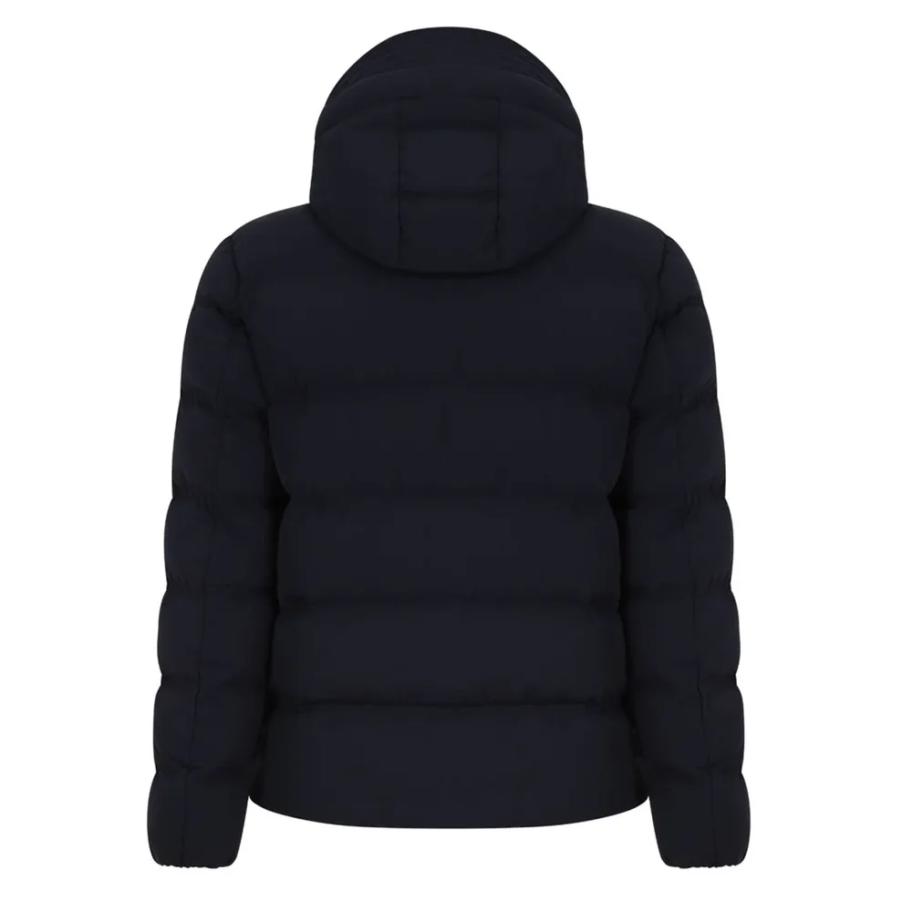 Unisex Cotton-Filled Puffer Jacket — Beige, Dark Blue & Black — Dark Blue, back view