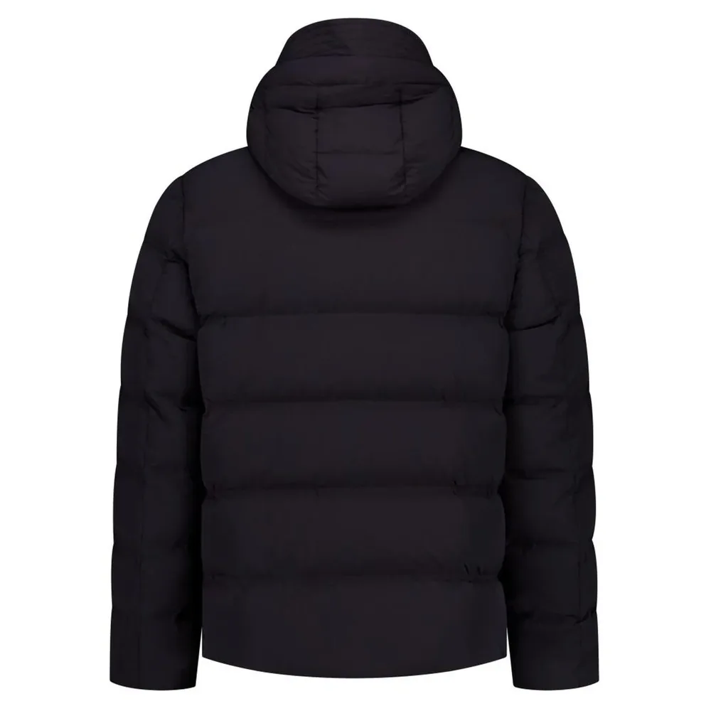 Unisex Cotton-Filled Puffer Jacket — Beige, Dark Blue & Black — Black, back view