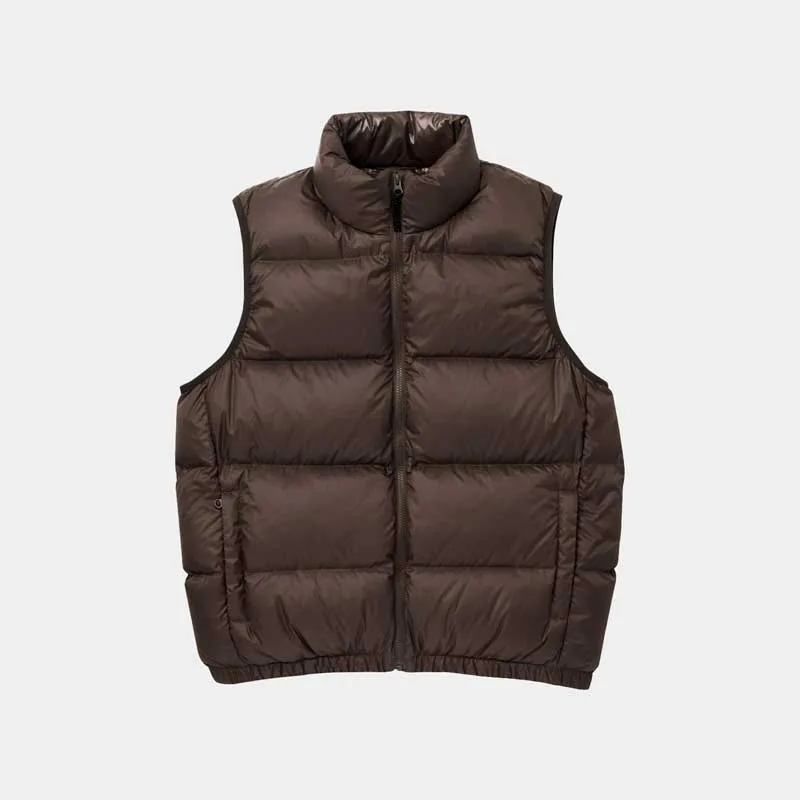Unisex Cotton-Filled Puffer Vest — Brown, Beige & Black — Brown, front view