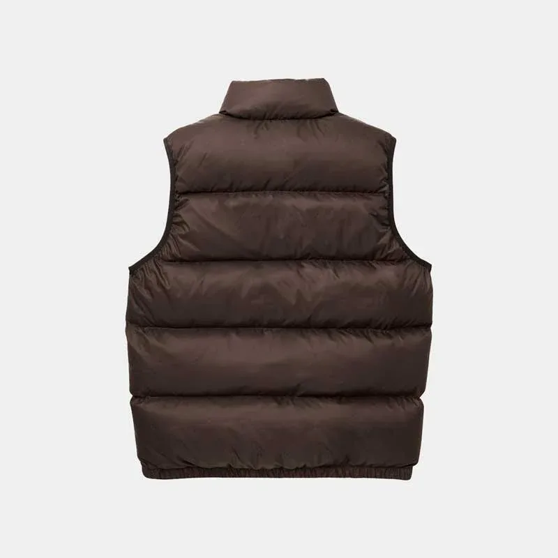 Unisex Cotton-Filled Puffer Vest — Brown, Beige & Black — Brown, back view