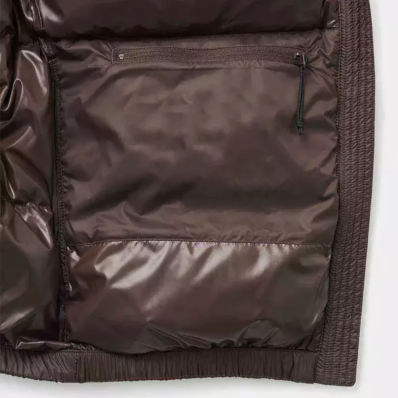 Unisex Cotton-Filled Puffer Vest — Brown, Beige & Black — Brown, interior pocket detail