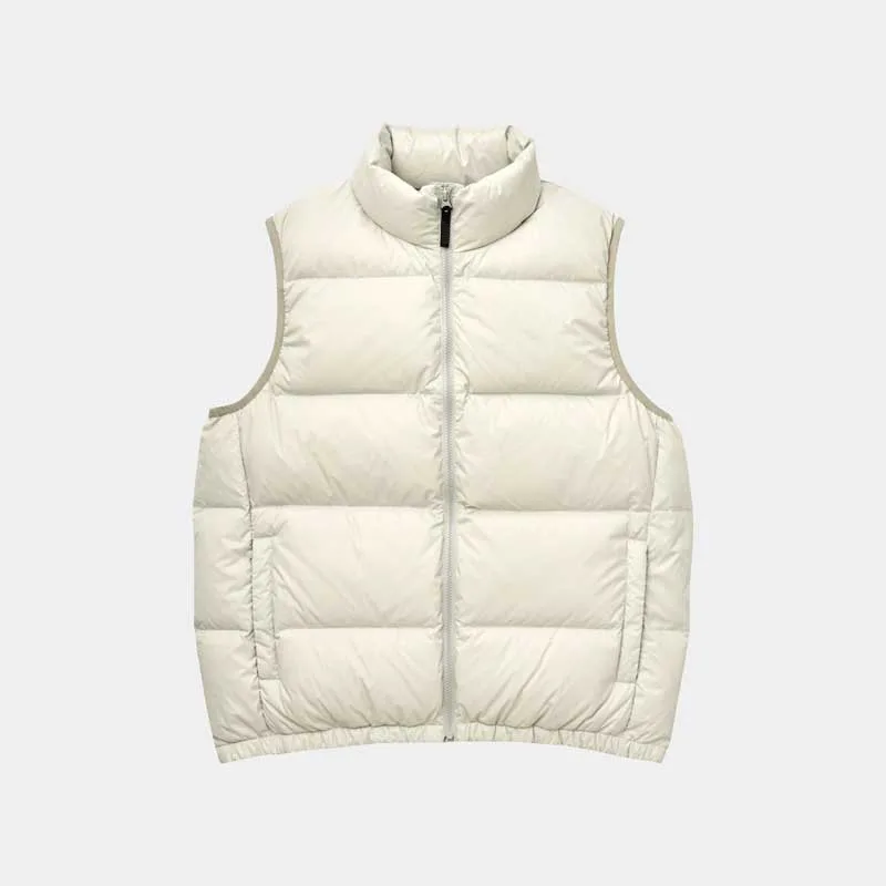 Unisex Cotton-Filled Puffer Vest — Brown, Beige & Black — Beige, front view
