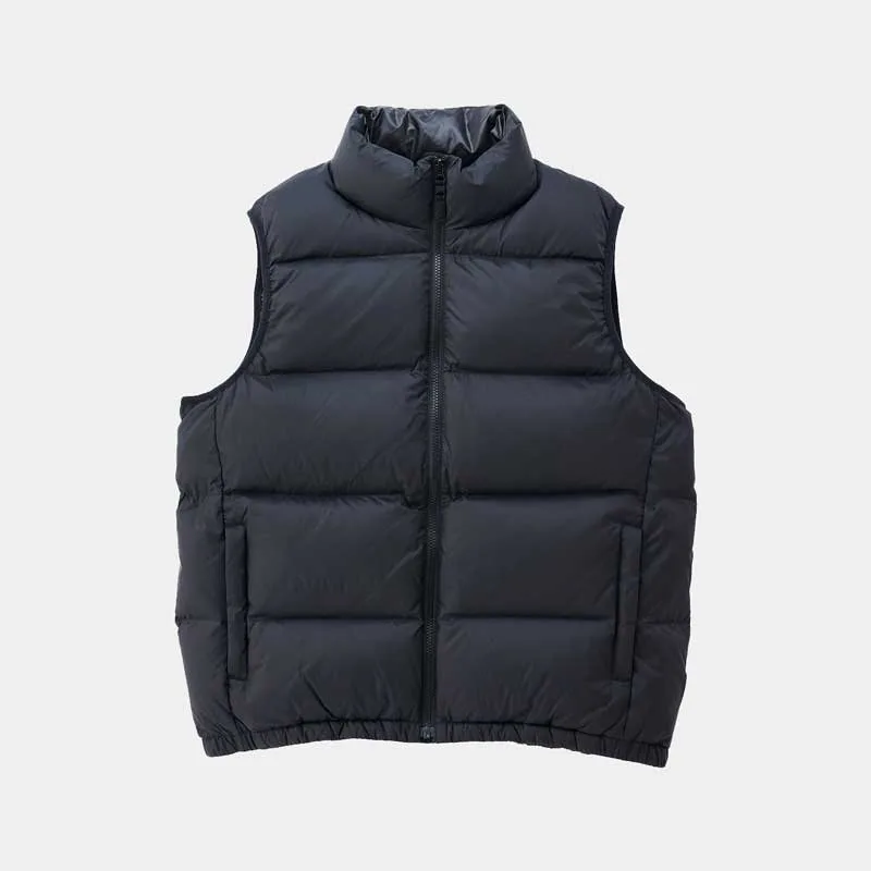 Unisex Cotton-Filled Puffer Vest — Brown, Beige & Black — Black, front view