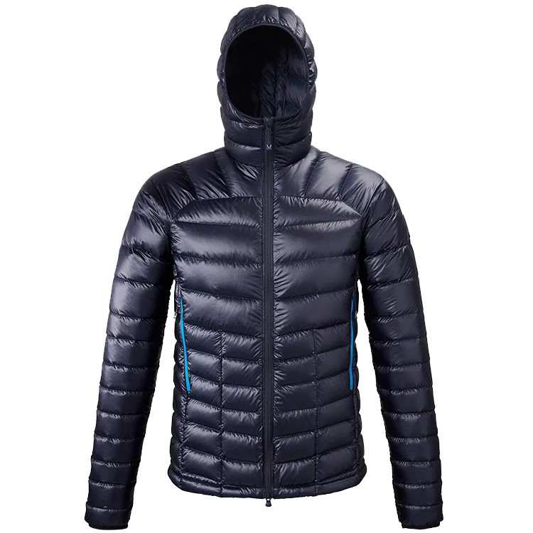 Unisex Down Jacket — 3 Colourways — Black, hooded front view