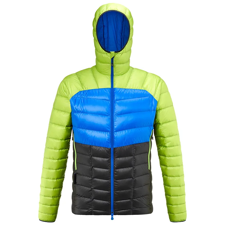 Unisex Down Jacket — 3 Colourways — Neon Green/Blue/Black, front view
