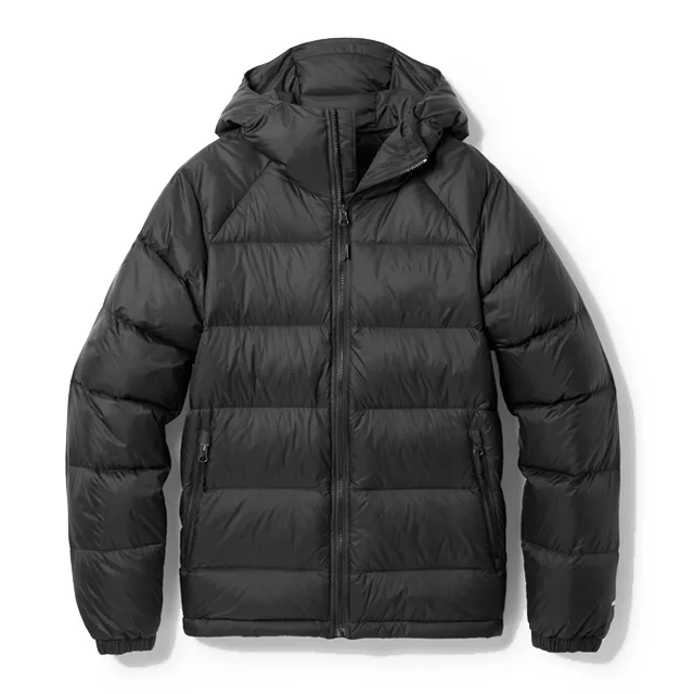 Unisex Down Jacket — Black — Black, front view, laid flat