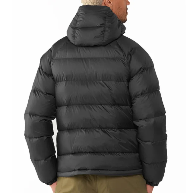 Unisex Down Jacket — Black — Black, back view, worn