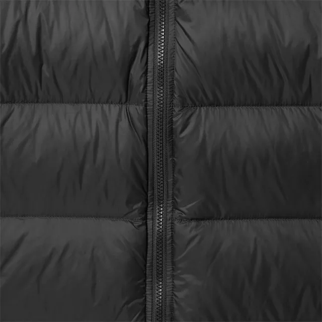 Unisex Down Jacket — Black — Black, front zip close-up