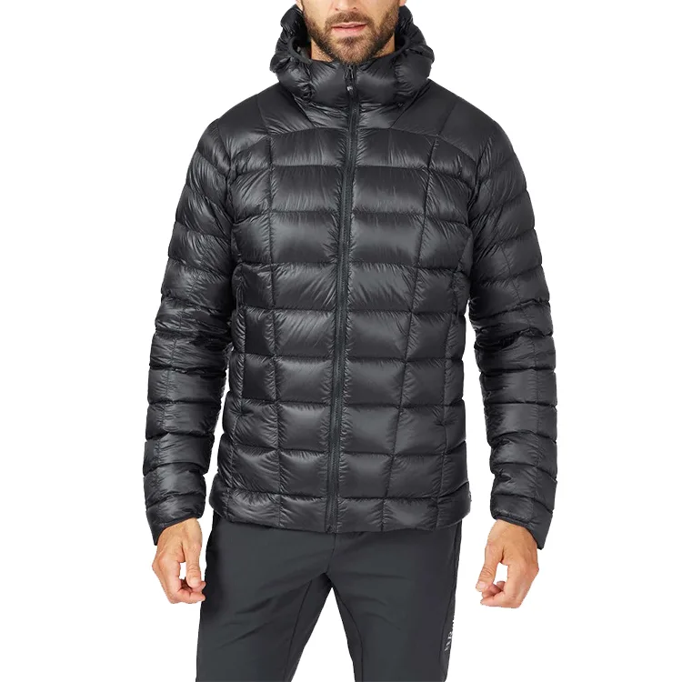 Unisex Down Jacket — Black & Navy — Black, front view on model