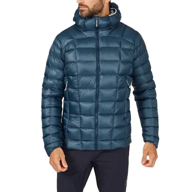 Unisex Down Jacket — Black & Navy — Dark Blue, front view on model