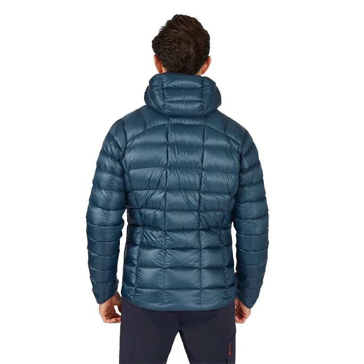 Unisex Down Jacket — Black & Navy — Dark Blue, back view on model