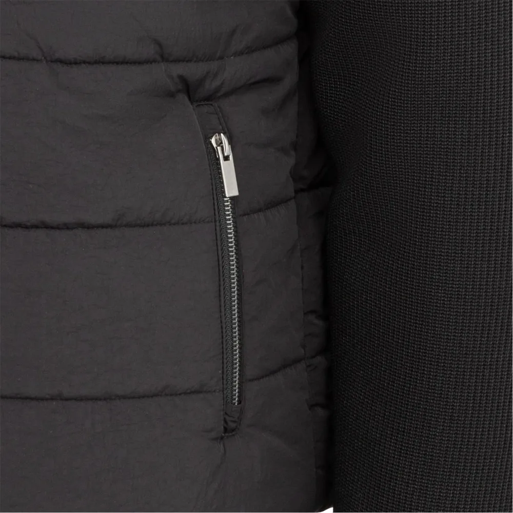 Unisex Down Jacket — Charcoal & Black — Charcoal & Black, pocket and knit sleeve detail