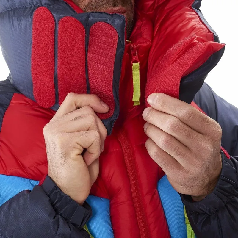 Unisex Expedition One-Piece Ski Suit — 1 Colourway — Red & Navy, collar and zipper close-up