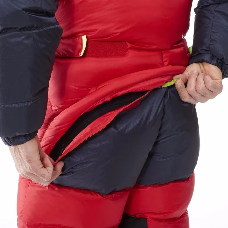 Unisex Expedition One-Piece Ski Suit — 1 Colourway — Red & Navy, leg vent detail