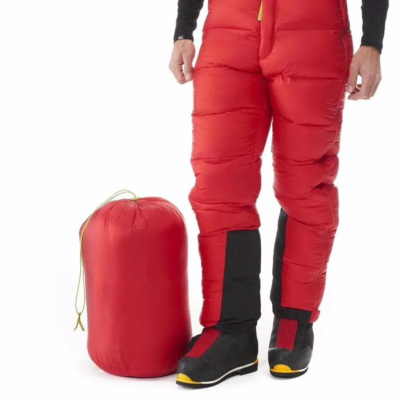 Unisex Expedition One-Piece Ski Suit — 1 Colourway — Red & Navy, legs with packable stuff sack