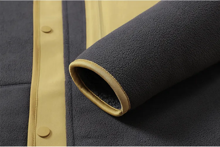 Unisex Fleece Jacket — 4 Colourways with Tan Trim — Dark Grey & Tan, cuff detail