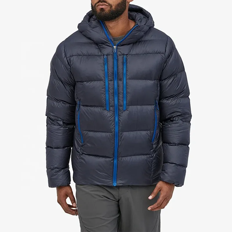 Unisex Goose Down Puffer Jacket — 3 Colourways — Navy, worn front view
