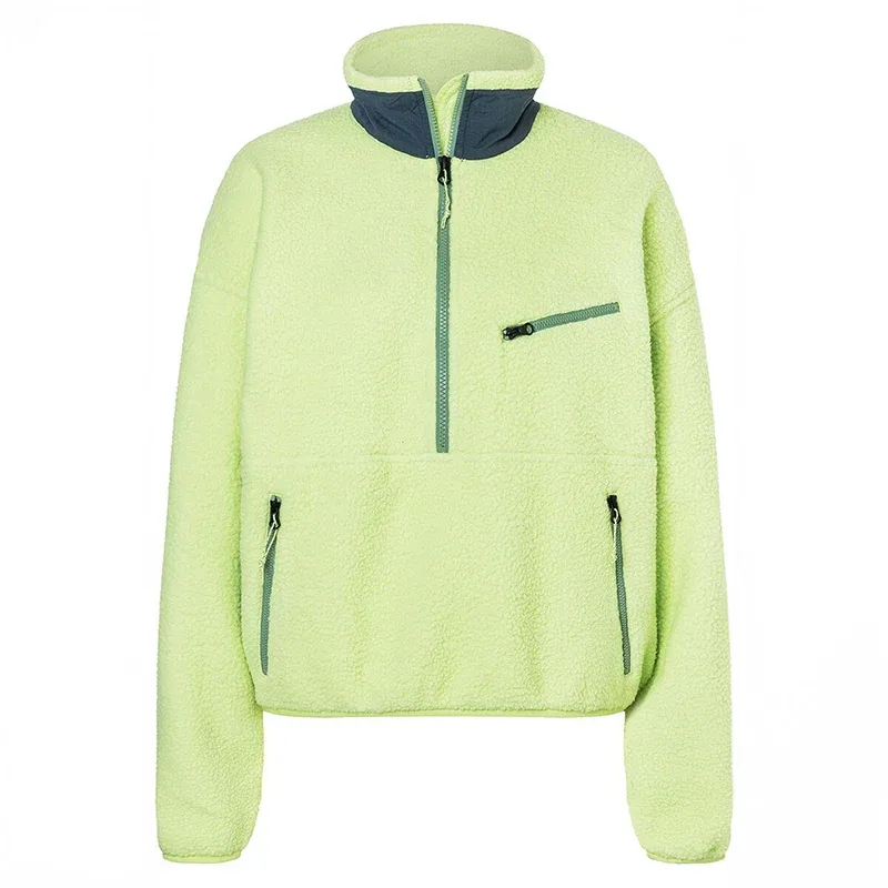 Unisex Half-Zip Fleece Jacket — Yellow & Dark Navy — Yellow, front view