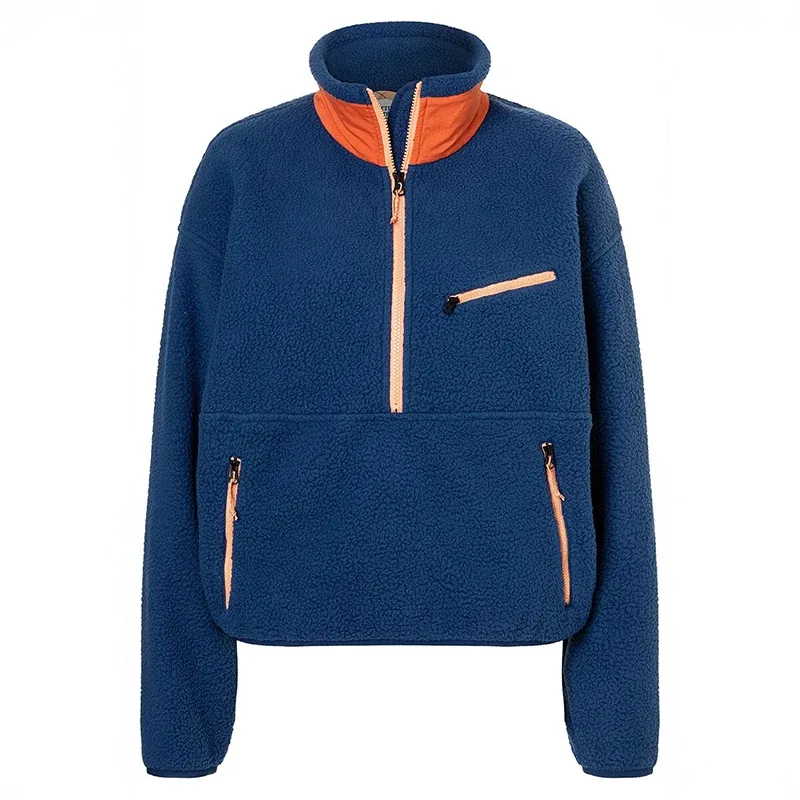 Unisex Half-Zip Fleece Jacket — Yellow & Dark Navy — Dark Navy, front view