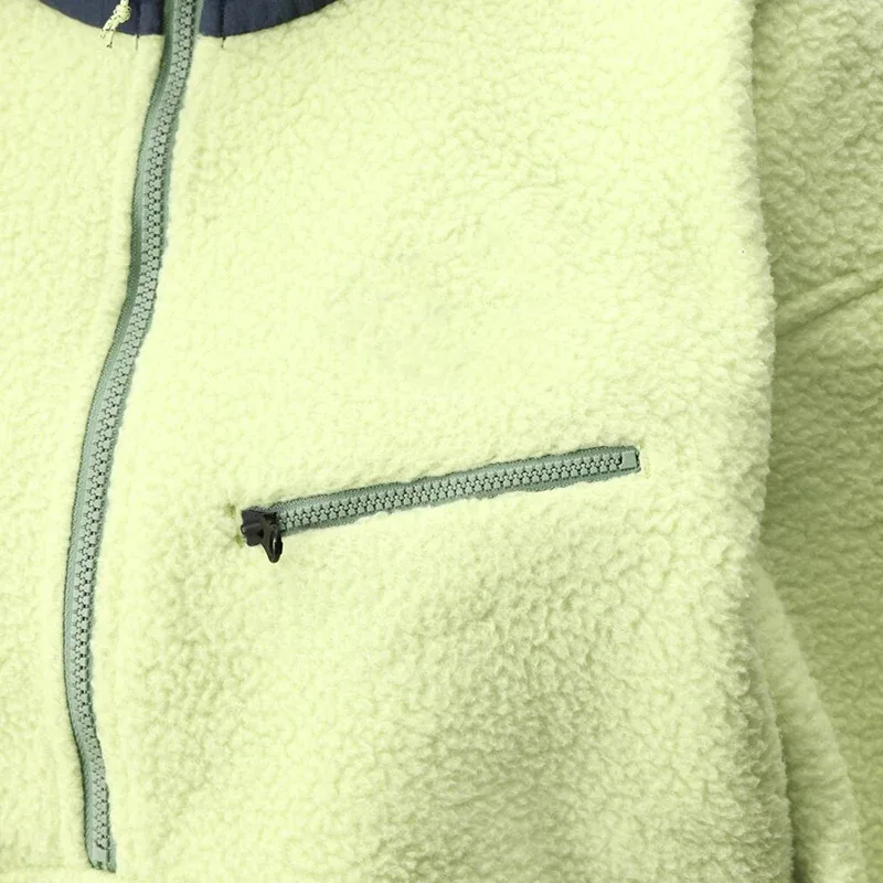 Unisex Half-Zip Fleece Jacket — Yellow & Dark Navy — Yellow, zip detail