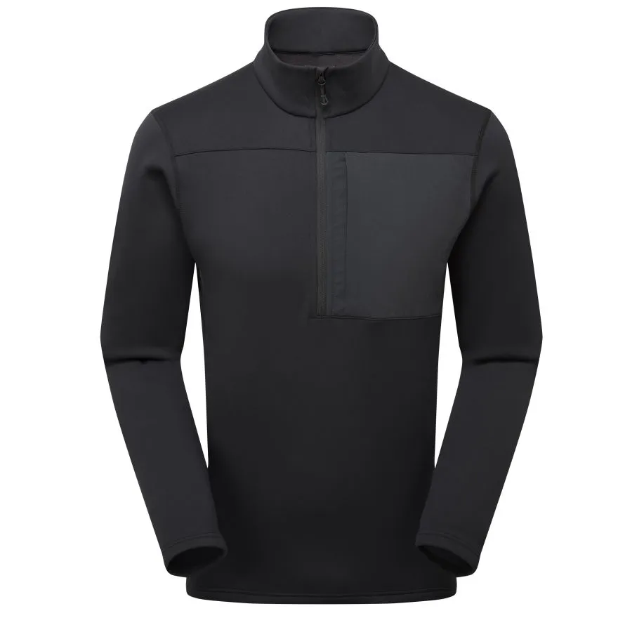 Unisex Half-Zip Fleece Pullover — Olive & Black — Black, front view