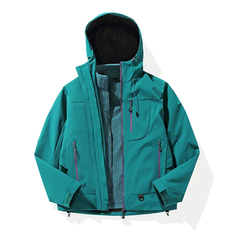 Unisex Hardshell Jacket — Teal, open, showing the inner layer