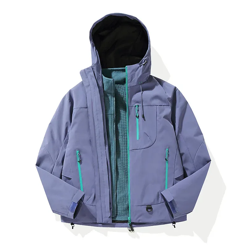 Unisex Hardshell Jacket — Lavender, open, showing the inner layer