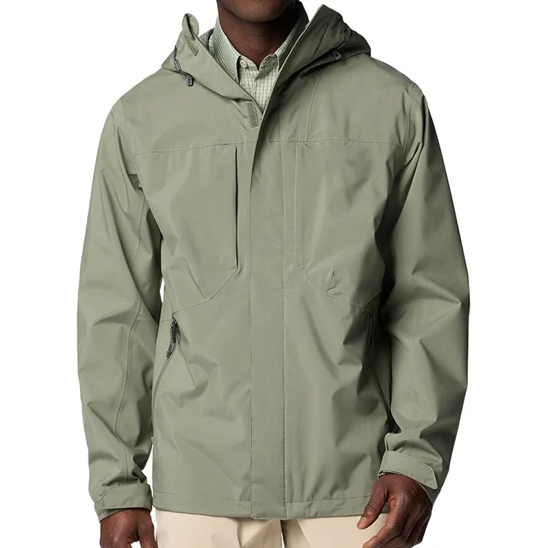 Unisex Hardshell Jacket — Light Green & Black — Light Green, front view, worn