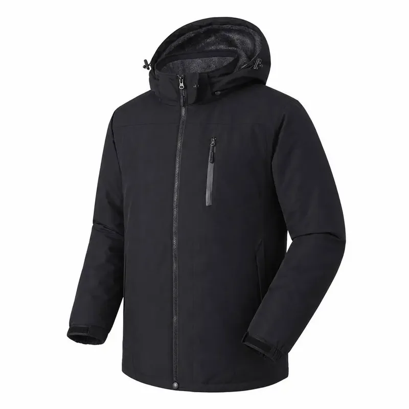 Unisex Hooded Down Jacket — Black — Black, angled front view