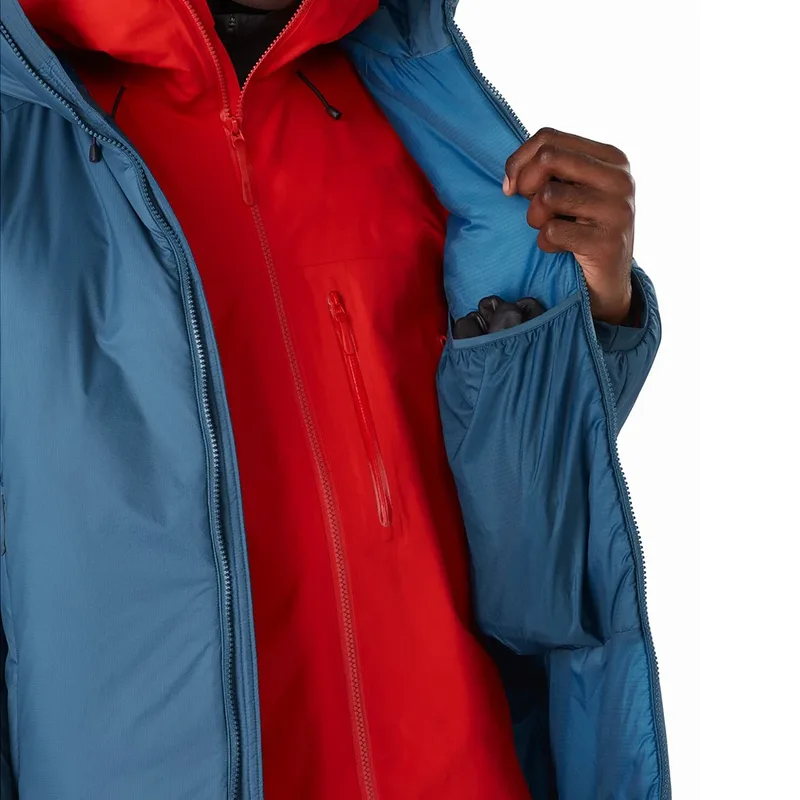 Unisex Hooded Down Parka — Slate Blue, inside pocket detail