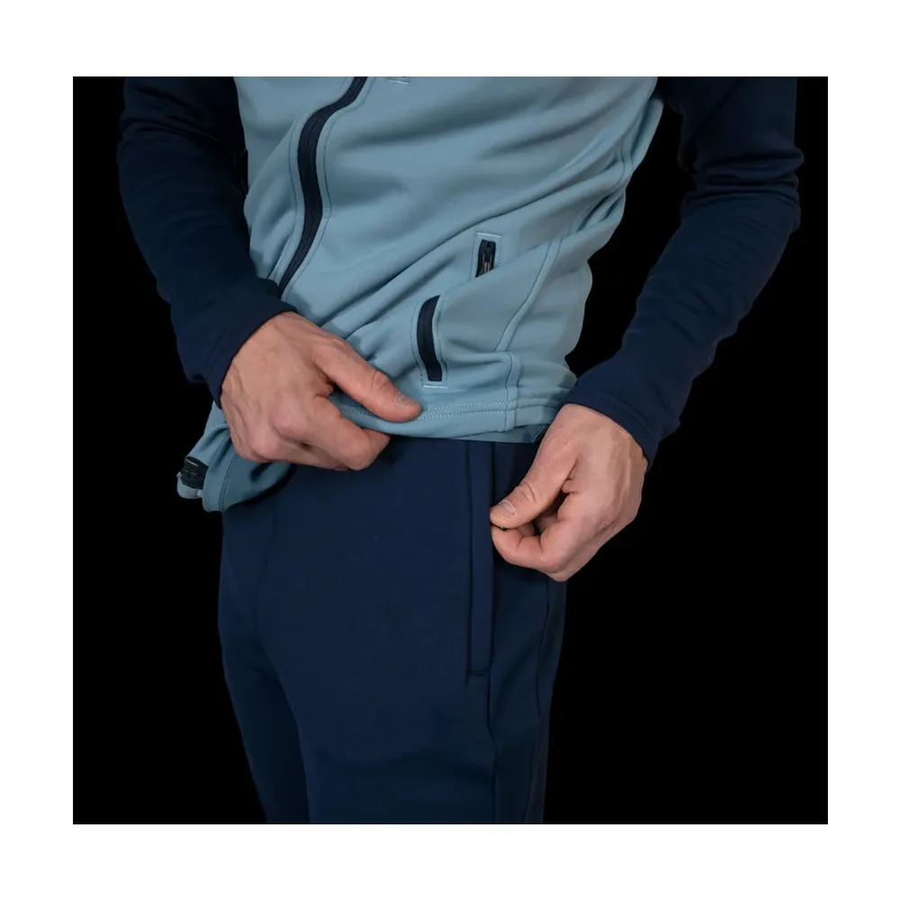 Unisex Hooded Fleece Jacket — Blue Two-Tone — Blue (Two-Tone), hem and pocket detail