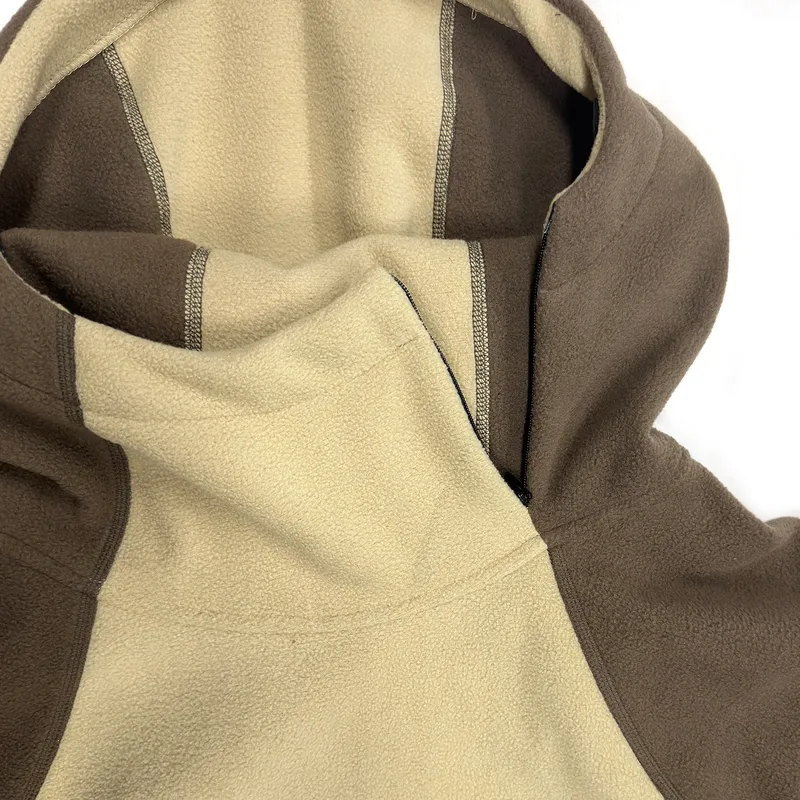 Unisex Hooded Fleece Pullover — 2 Colourways — Khaki, hood detail