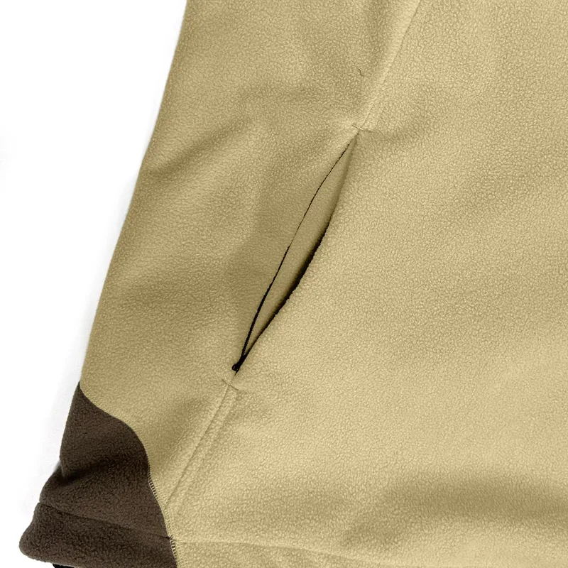Unisex Hooded Fleece Pullover — 2 Colourways — Khaki, pocket detail